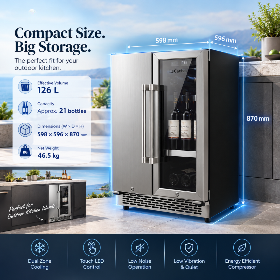 LECAVIST Outdoor Wine & Beverage Cabinet - 60cm - Dual Zone - Stainless Steel (LCSOD126VX2Z)