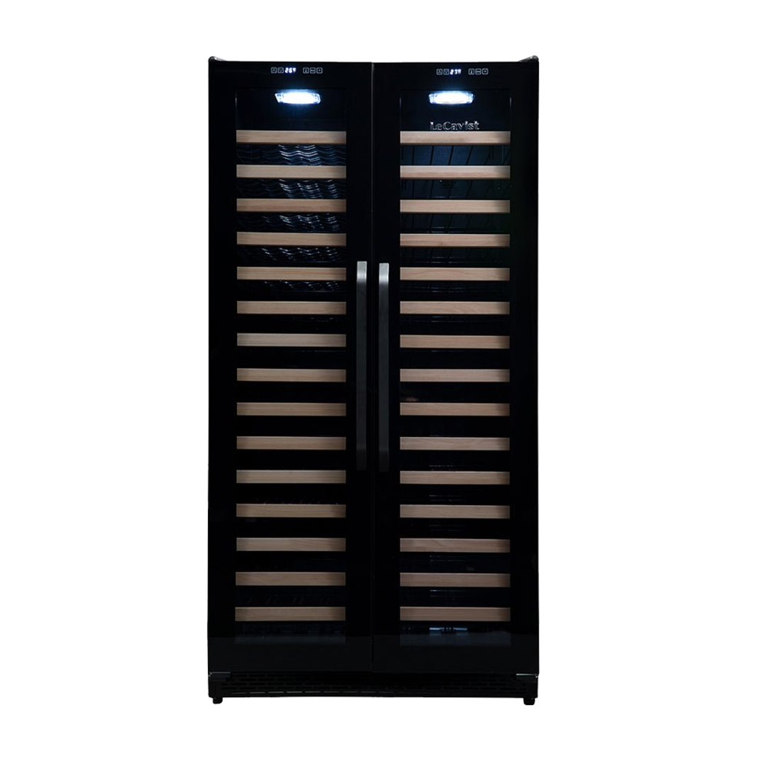 LeCavist Wine Cabinet - 188 Bottle - Dual Zone Side by Side - Built-in - Black - Flexible Beverage & Display Shelves Bundle (LCS200VN2Z2DFLTSH)