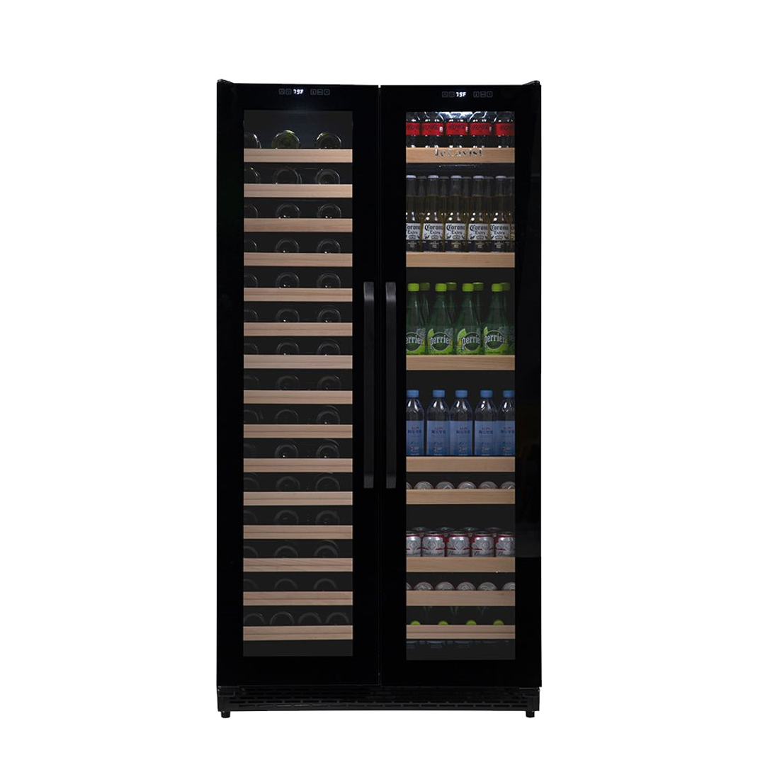 LeCavist Wine Cabinet - 188 Bottle - Dual Zone Side by Side - Built-in - Black - Flexible Beverage & Display Shelves Bundle (LCS200VN2Z2DFLTSH)