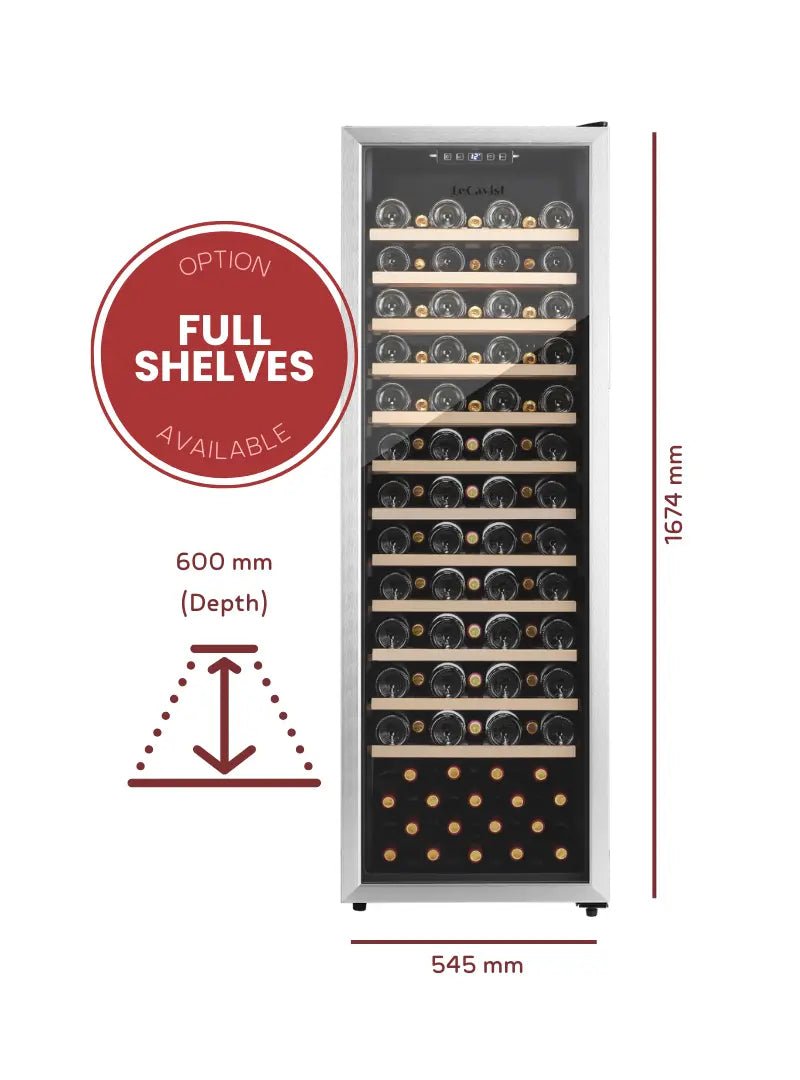 LECAVIST 168 Bottle Wine Cabinet Single Zone Stainless Steel LEK168PVX - Freestanding - Lecavist AU