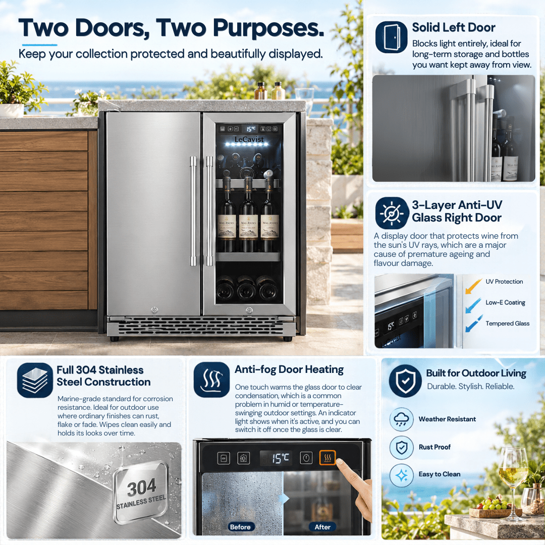 LECAVIST Outdoor Wine & Beverage Cabinet - 60cm - Dual Zone - Stainless Steel (LCSOD126VX2Z) - Outdoor - LeCavist Wine Cabinets