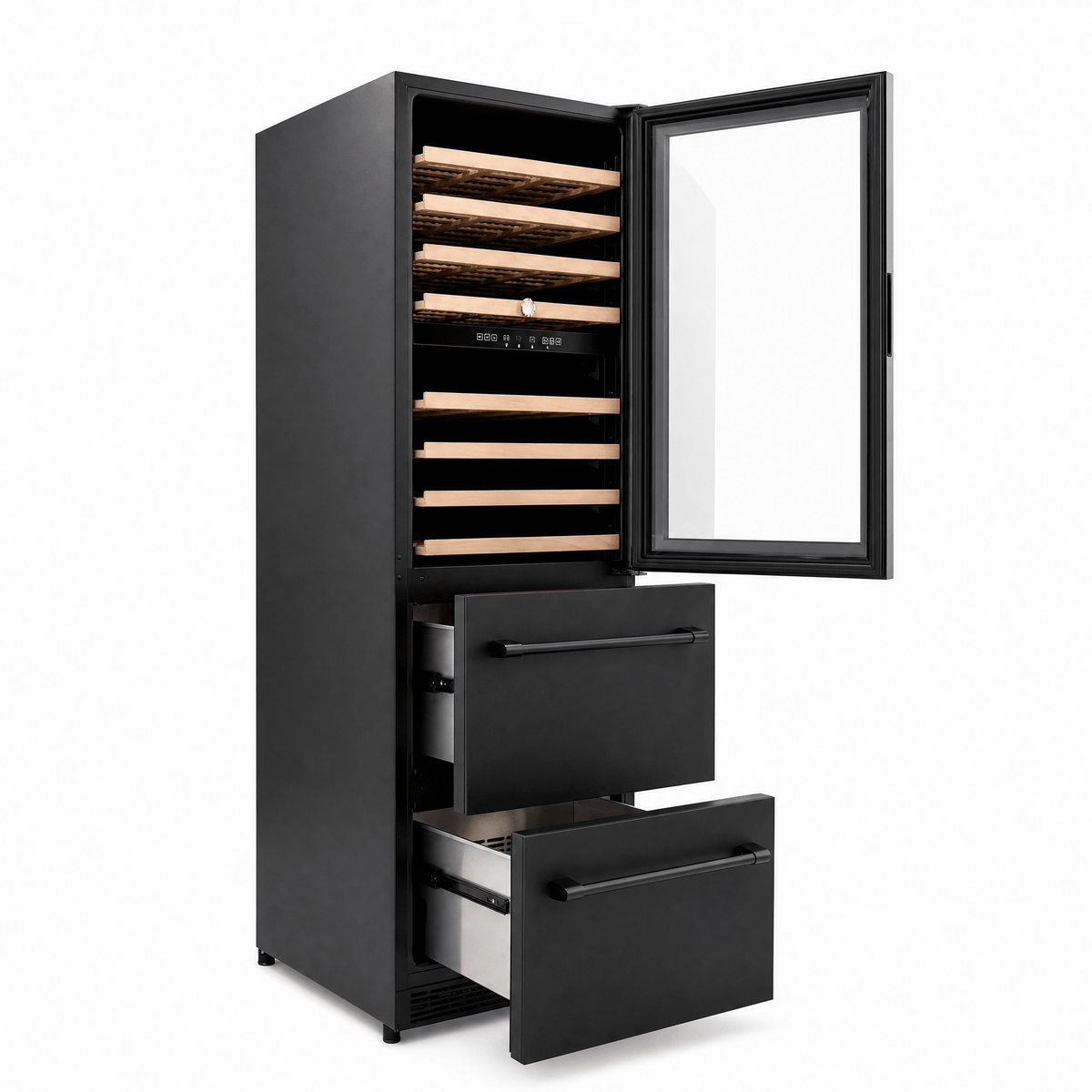 LECAVIST Wine Cabinet - 133 Bottle - Triple Zone with Beverage Drawers - Built-in - Black (LCS458VN2DP) - Built-In - LeCavist Wine Cabinets