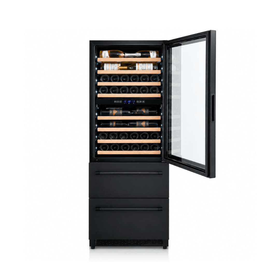 LECAVIST Wine Cabinet - 133 Bottle - Triple Zone with Beverage Drawers - Built-in - Black (LCS458VN2DP) - Built-In - LeCavist Wine Cabinets