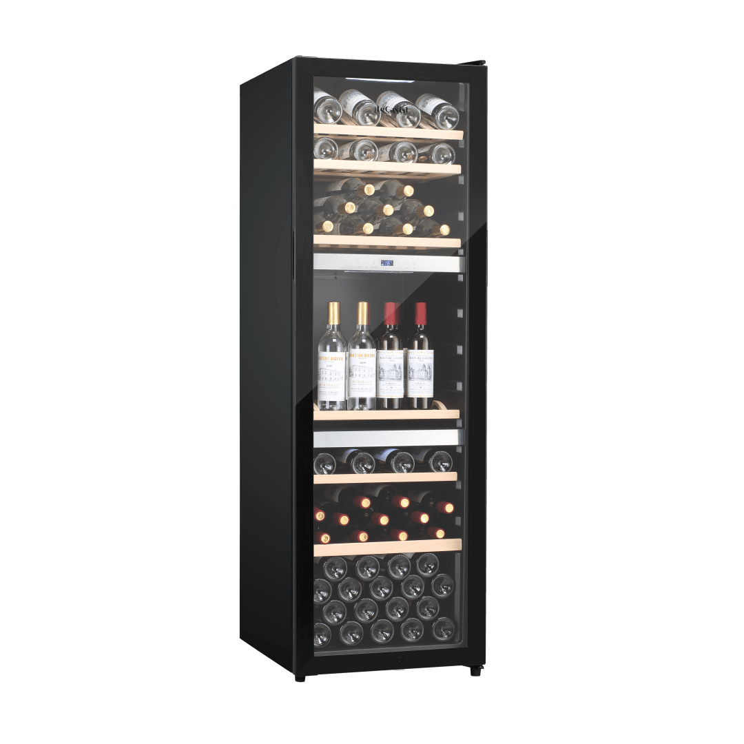 LECAVIST Wine Cabinet - 140 Bottle - Triple Zone - Freestanding - Black (LEK1403ZPV) - Freestanding - Lecavist Wine Cabinets