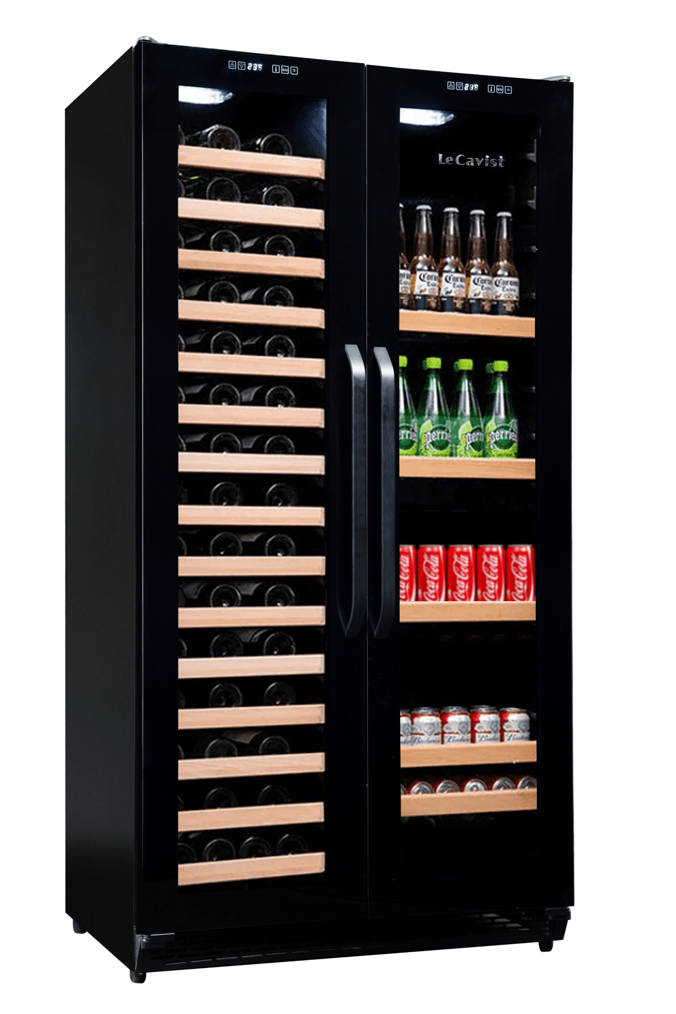 LeCavist Wine Cabinet - 188 Bottle - Dual Zone Side by Side - Built-in - Black - Flexible Beverage & Display Shelves Bundle (LCS200VN2Z2DFLTSH) - Built-In - LeCavist Wine Cabinets