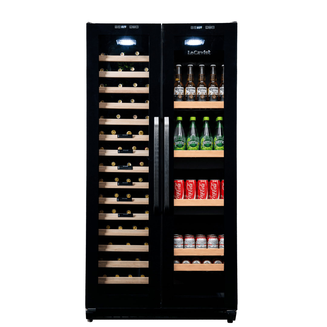 LeCavist Wine Cabinet - 188 Bottle - Dual Zone Side by Side - Built-in - Black - Flexible Beverage & Display Shelves Bundle (LCS200VN2Z2DFLTSH) - Built-In - LeCavist Wine Cabinets