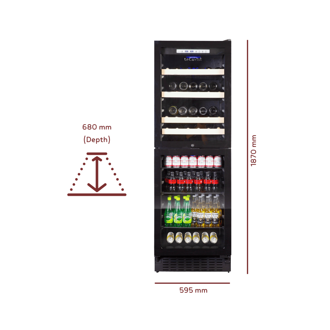 DETAILS: LECAVIST 220 Bottle Wine Cabinet Dual Zone Black LCS140VN2Z2D