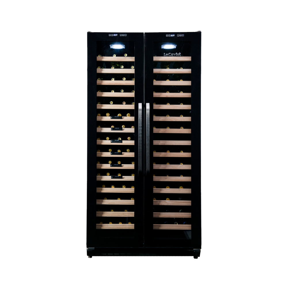 LeCavist Wine Cabinet - 188 Bottle - Dual Zone Side by Side - Built-in - Black - Flexible Beverage & Display Shelves Bundle (LCS200VN2Z2DFLTSH)