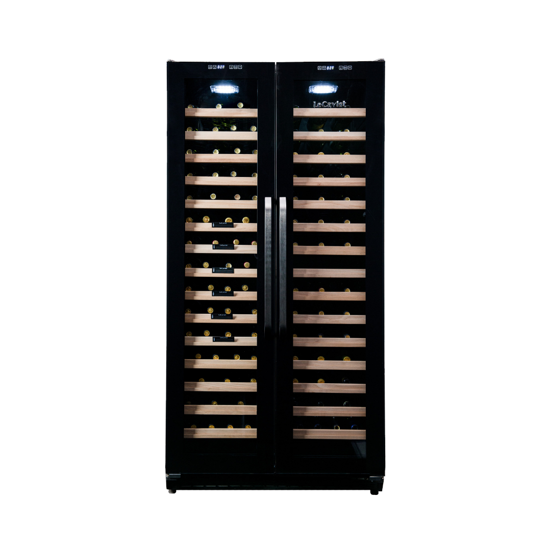 LeCavist Wine Cabinet - 188 Bottle - Dual Zone Side by Side - Built-in - Black - Flexible Beverage & Display Shelves Bundle (LCS200VN2Z2DFLTSH)