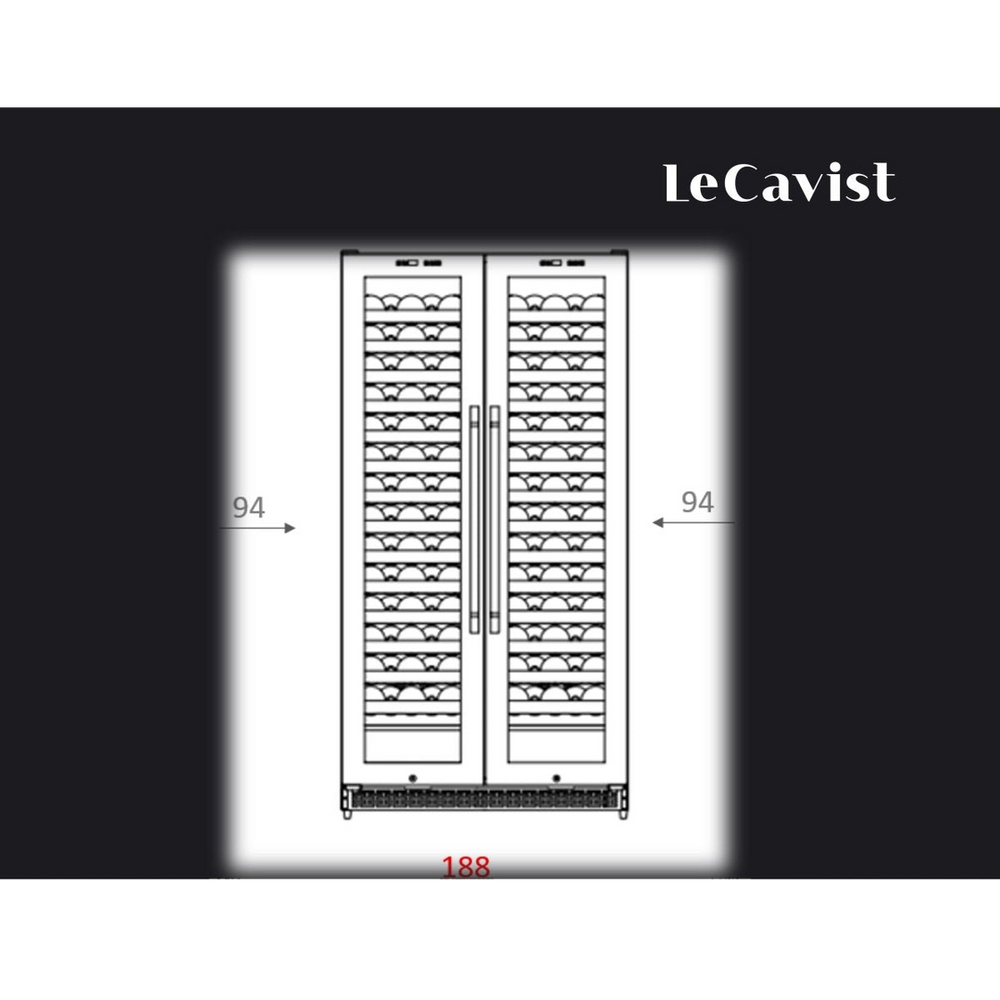 LeCavist Wine Cabinet - 188 Bottle - Dual Zone Side by Side - Built-in - Black - Flexible Beverage & Display Shelves Bundle (LCS200VN2Z2DFLTSH)