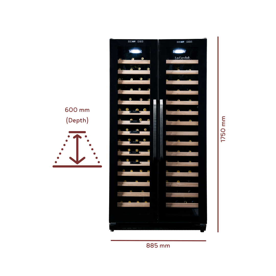 DETAILS: LECAVIST 188 Bottle Wine Cabinet Dual Zone Side by Side Black LCS200VN2Z2D - Built - In - Lecavist AU