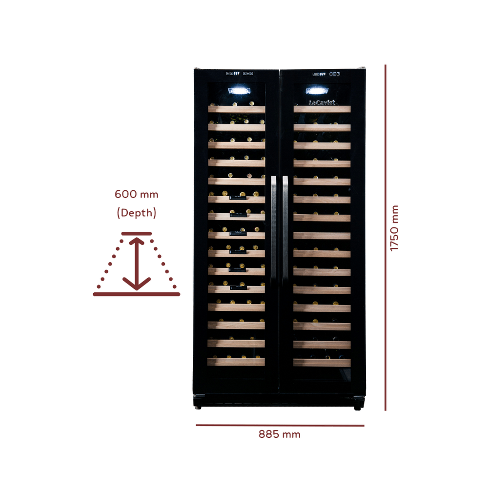 LeCavist Wine Cabinet - 188 Bottle - Dual Zone Side by Side - Built-in - Black - Flexible Beverage & Display Shelves Bundle (LCS200VN2Z2DFLTSH)