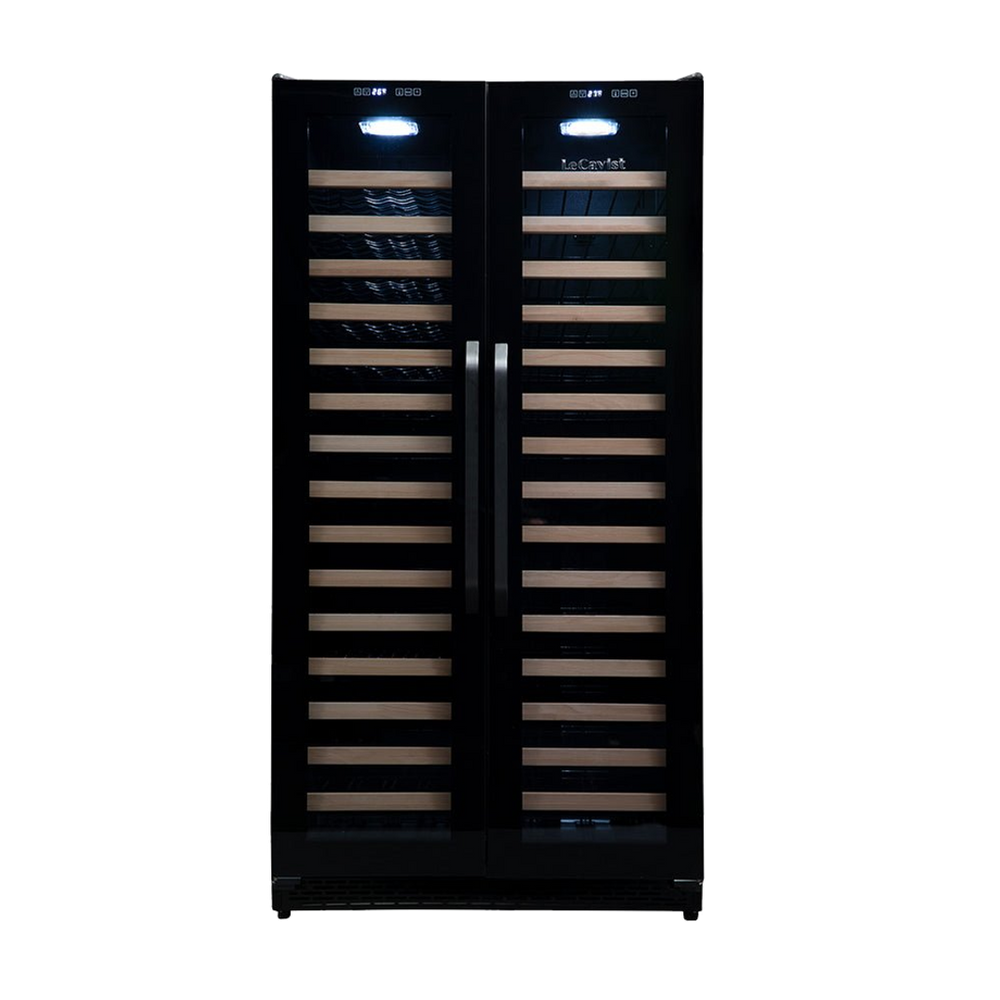 LeCavist Wine Cabinet - 188 Bottle - Dual Zone Side by Side - Built-in - Black - Flexible Beverage & Display Shelves Bundle (LCS200VN2Z2DFLTSH)