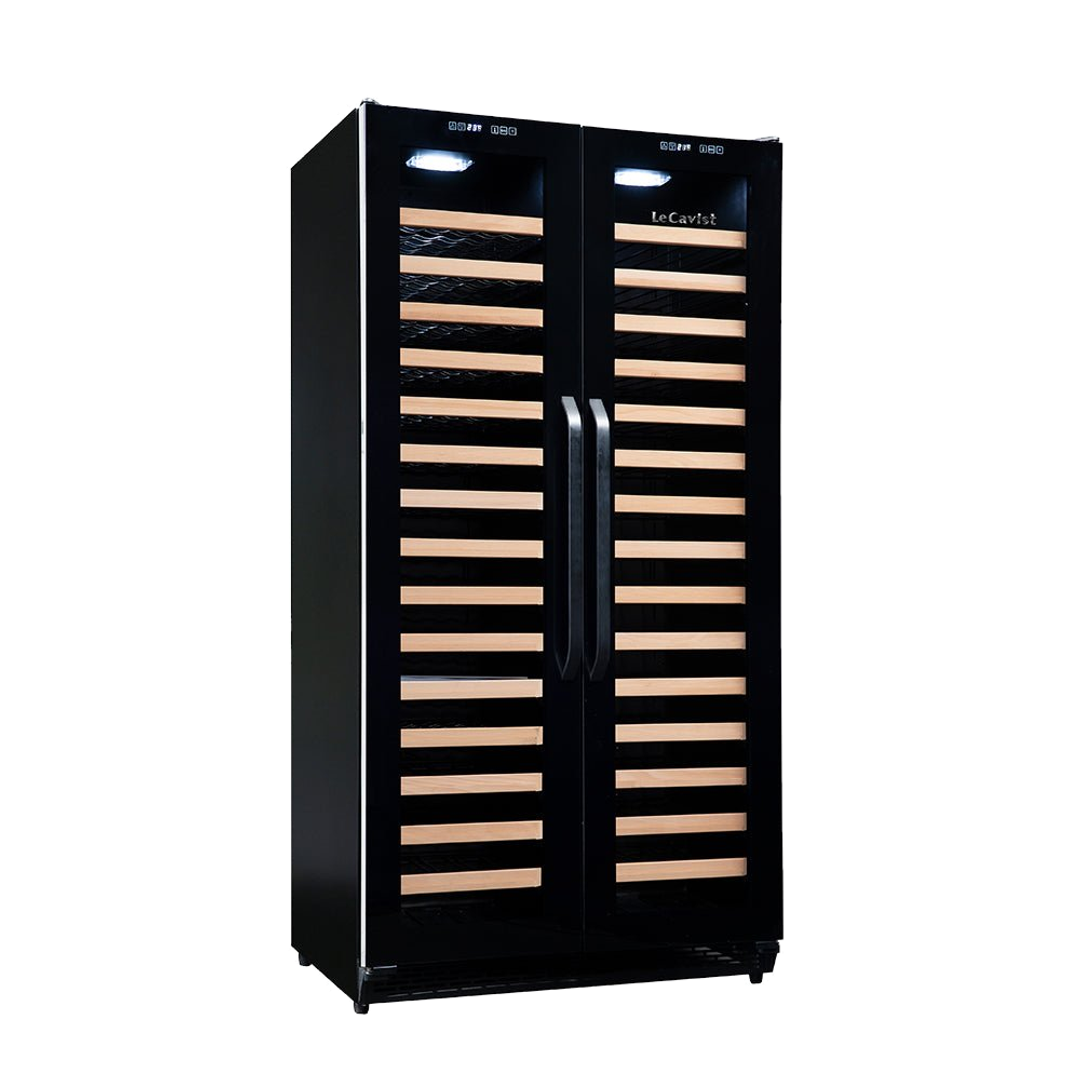 LeCavist Wine Cabinet - 188 Bottle - Dual Zone Side by Side - Built-in - Black - Flexible Beverage & Display Shelves Bundle (LCS200VN2Z2DFLTSH)