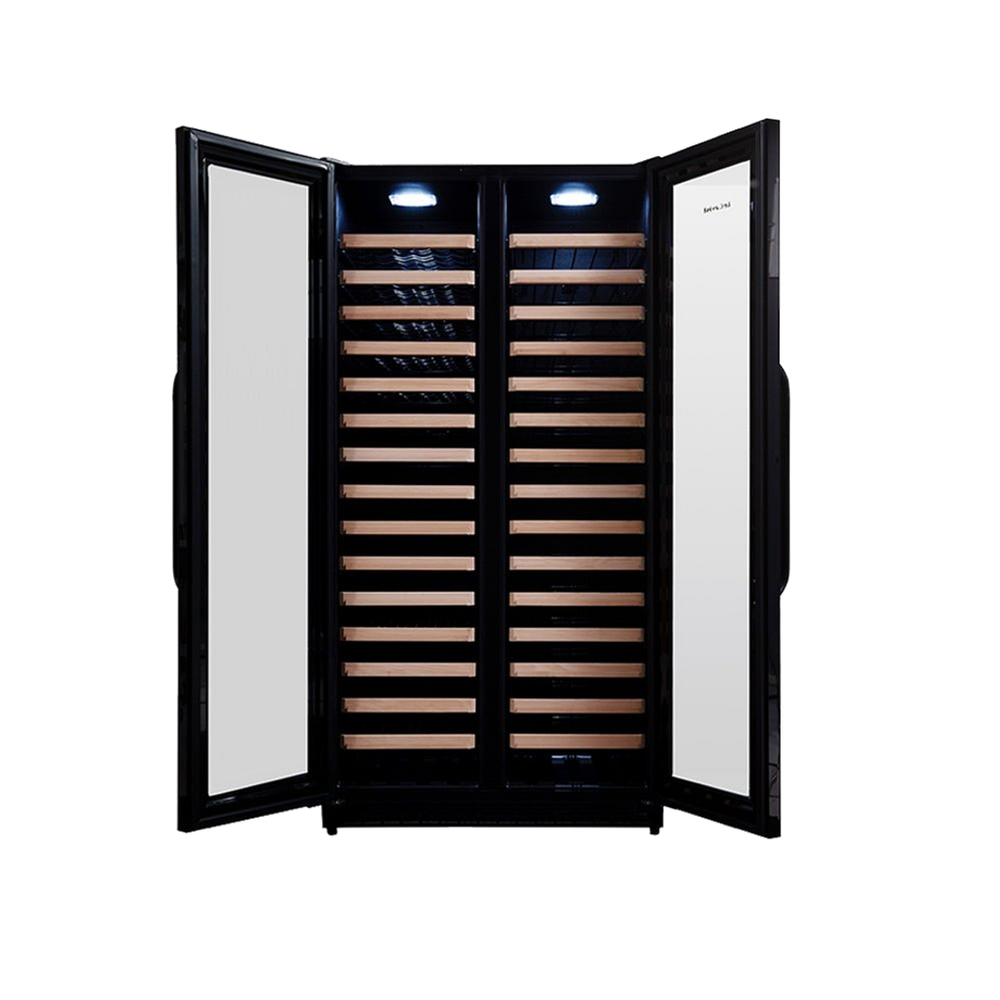 LeCavist Wine Cabinet - 188 Bottle - Dual Zone Side by Side - Built-in - Black - Flexible Beverage & Display Shelves Bundle (LCS200VN2Z2DFLTSH)