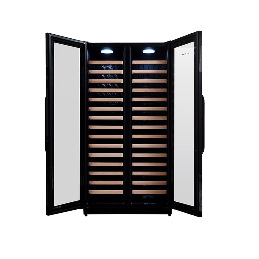 LeCavist Wine Cabinet - 188 Bottle - Dual Zone Side by Side - Built-in - Black - Flexible Beverage & Display Shelves Bundle (LCS200VN2Z2DFLTSH)