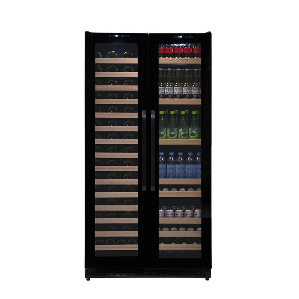 LeCavist Wine Cabinet - 188 Bottle - Dual Zone Side by Side - Built-in - Black - Flexible Beverage & Display Shelves Bundle (LCS200VN2Z2DFLTSH)