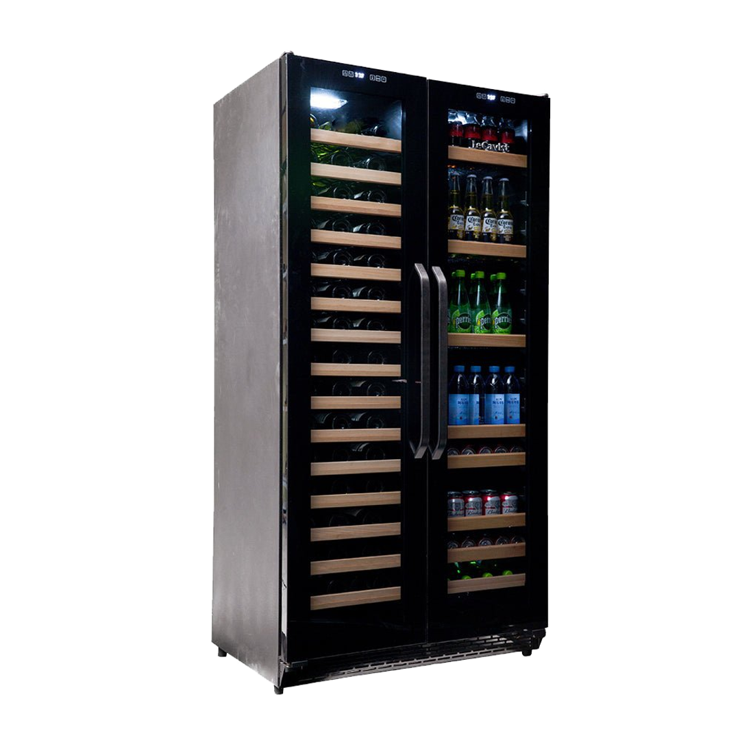 LeCavist Wine Cabinet - 188 Bottle - Dual Zone Side by Side - Built-in - Black - Flexible Beverage & Display Shelves Bundle (LCS200VN2Z2DFLTSH)