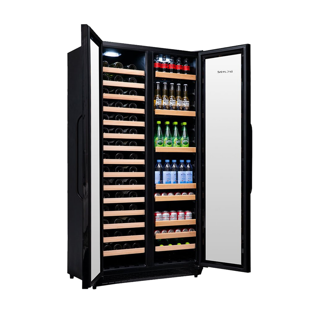 LeCavist Wine Cabinet - 188 Bottle - Dual Zone Side by Side - Built-in - Black - Flexible Beverage & Display Shelves Bundle (LCS200VN2Z2DFLTSH)