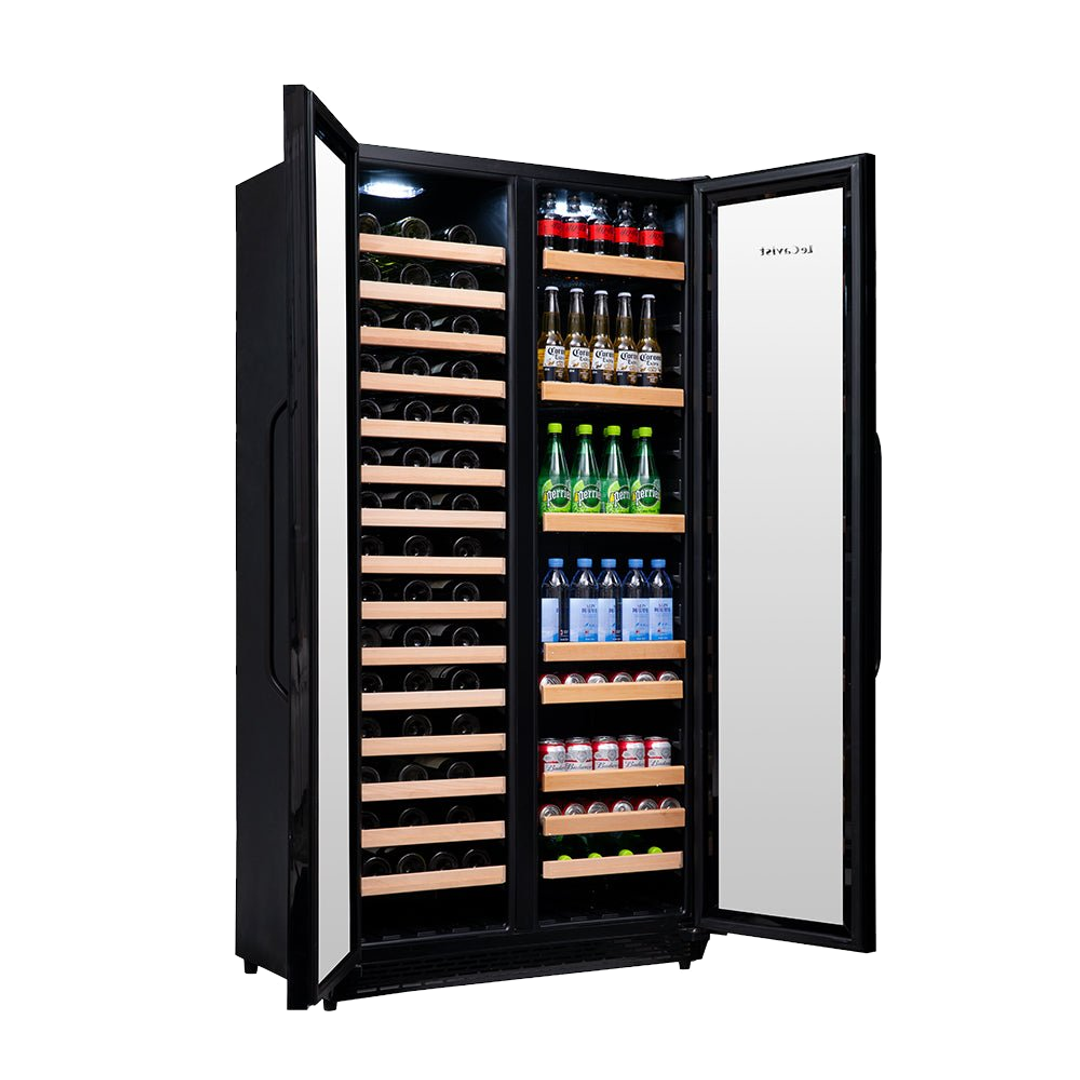 LeCavist Wine Cabinet - 188 Bottle - Dual Zone Side by Side - Built-in - Black - Flexible Beverage & Display Shelves Bundle (LCS200VN2Z2DFLTSH)
