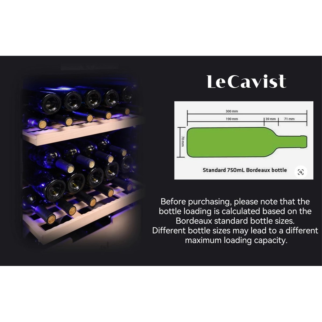 LeCavist Wine Cabinet - 188 Bottle - Dual Zone Side by Side - Built-in - Black - Flexible Beverage & Display Shelves Bundle (LCS200VN2Z2DFLTSH)