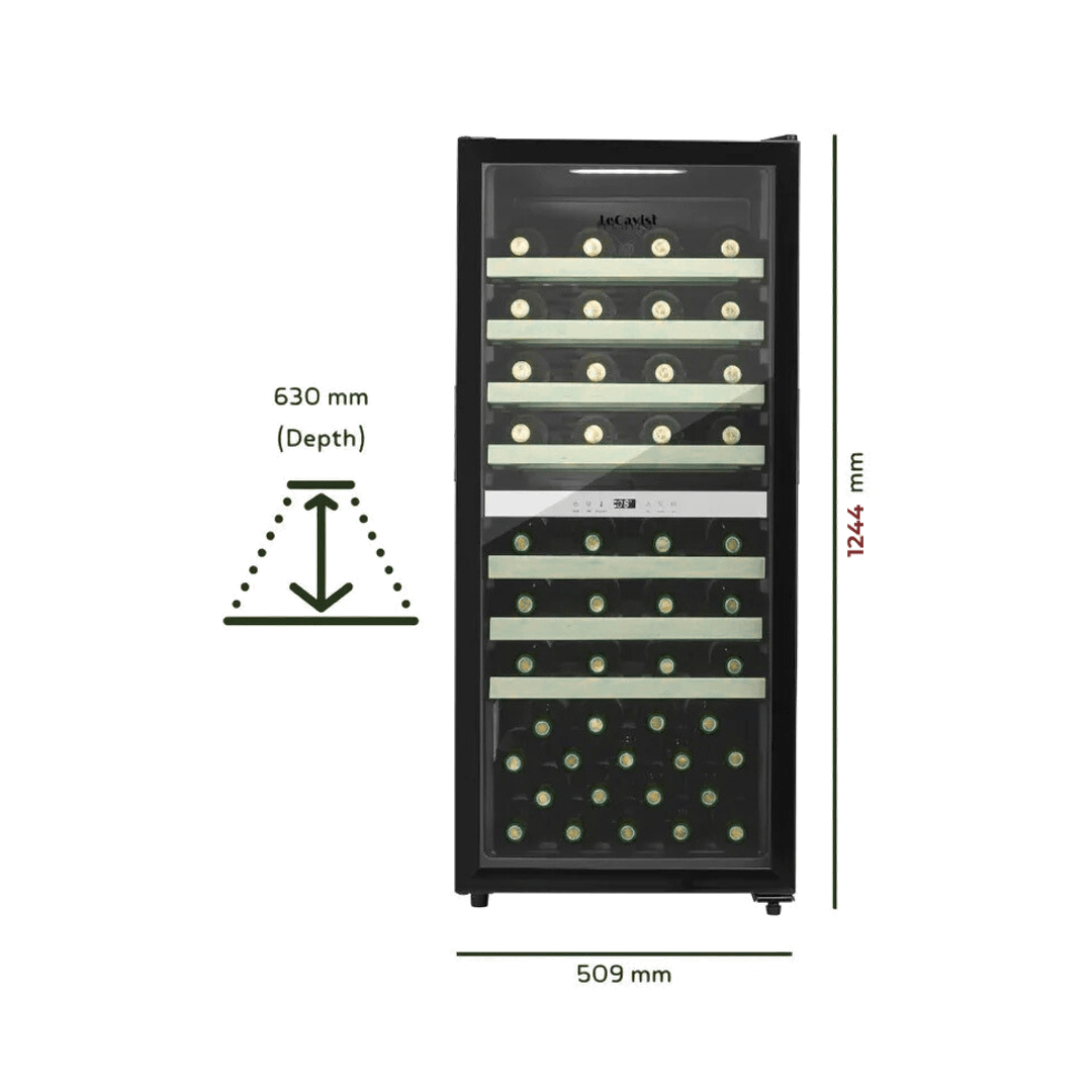 DETAILS: LECAVIST Wine Cabinet - 77 Bottle - Dual Zone - Freestanding - Black (LEK1052ZPVFS) - Freestanding - Lecavist Wine Cabinets