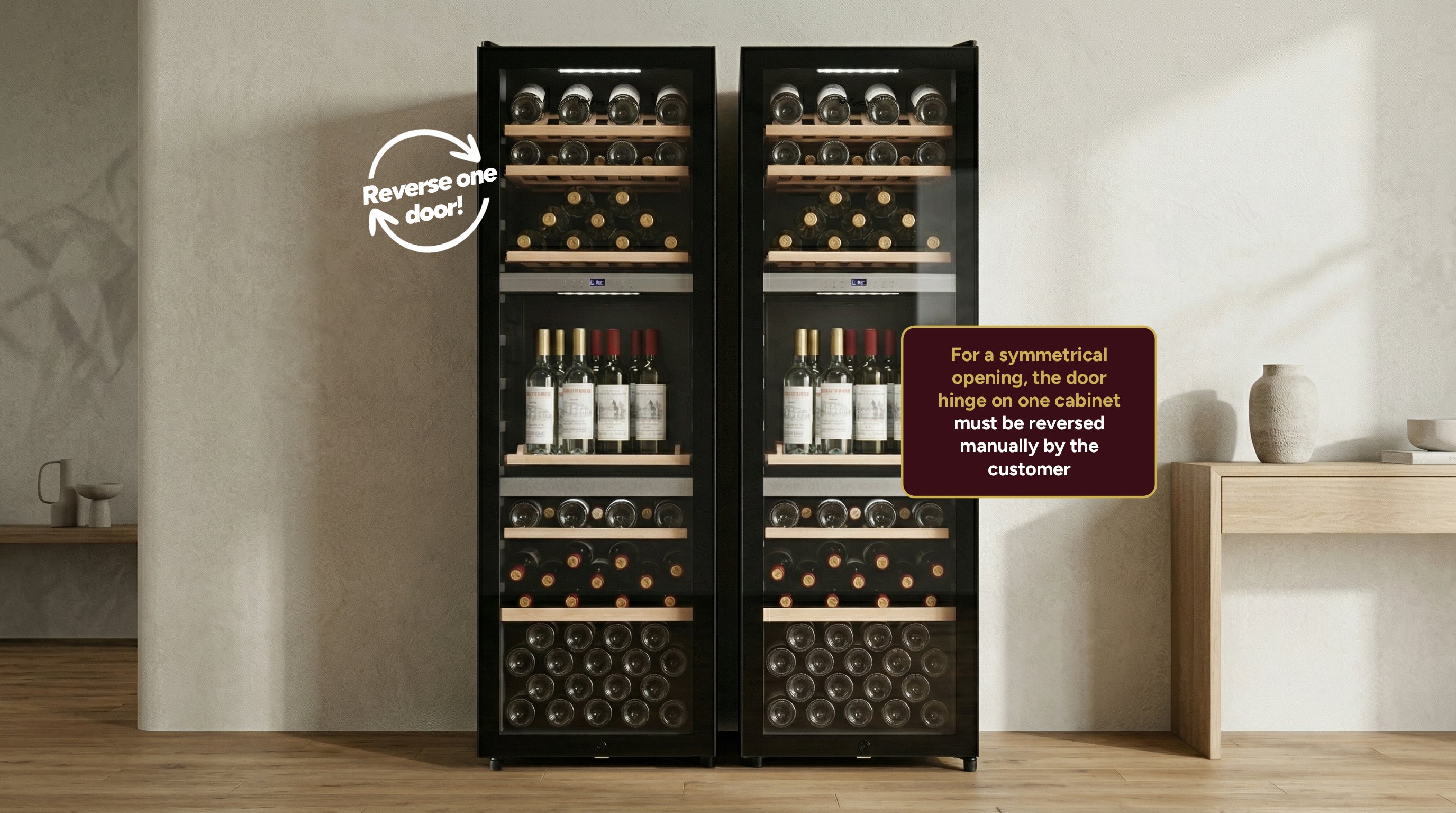 LECAVIST Wine Cabinet Duo - 280 Bottle (2 x 140) - Triple Zone - Freestanding - Black (LEK1403ZPVX2)