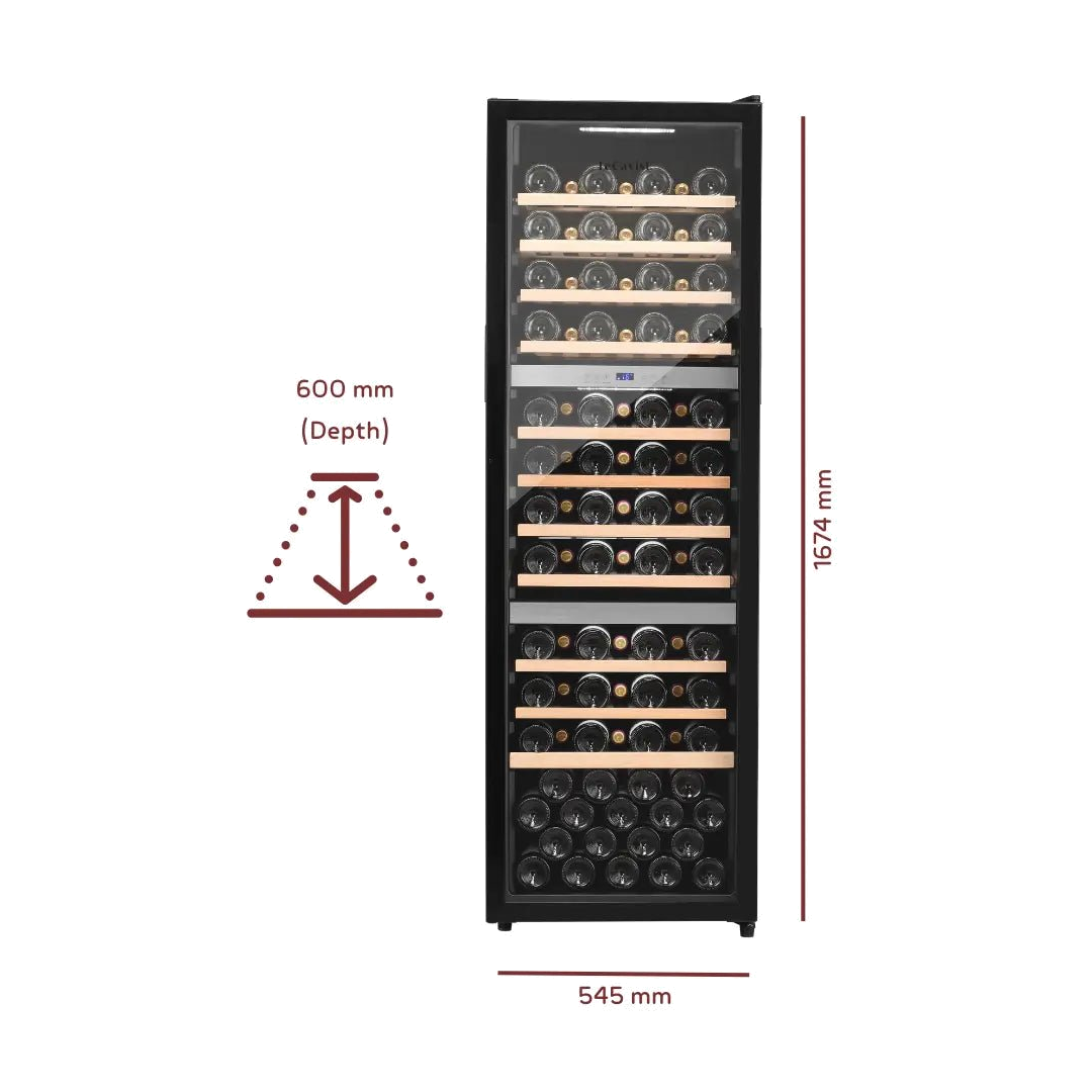 DETAILS: LECAVIST Wine Cabinet - 98 Bottle - Triple Zone - Freestanding (LEK1403ZPVFS) - Freestanding - Lecavist AU