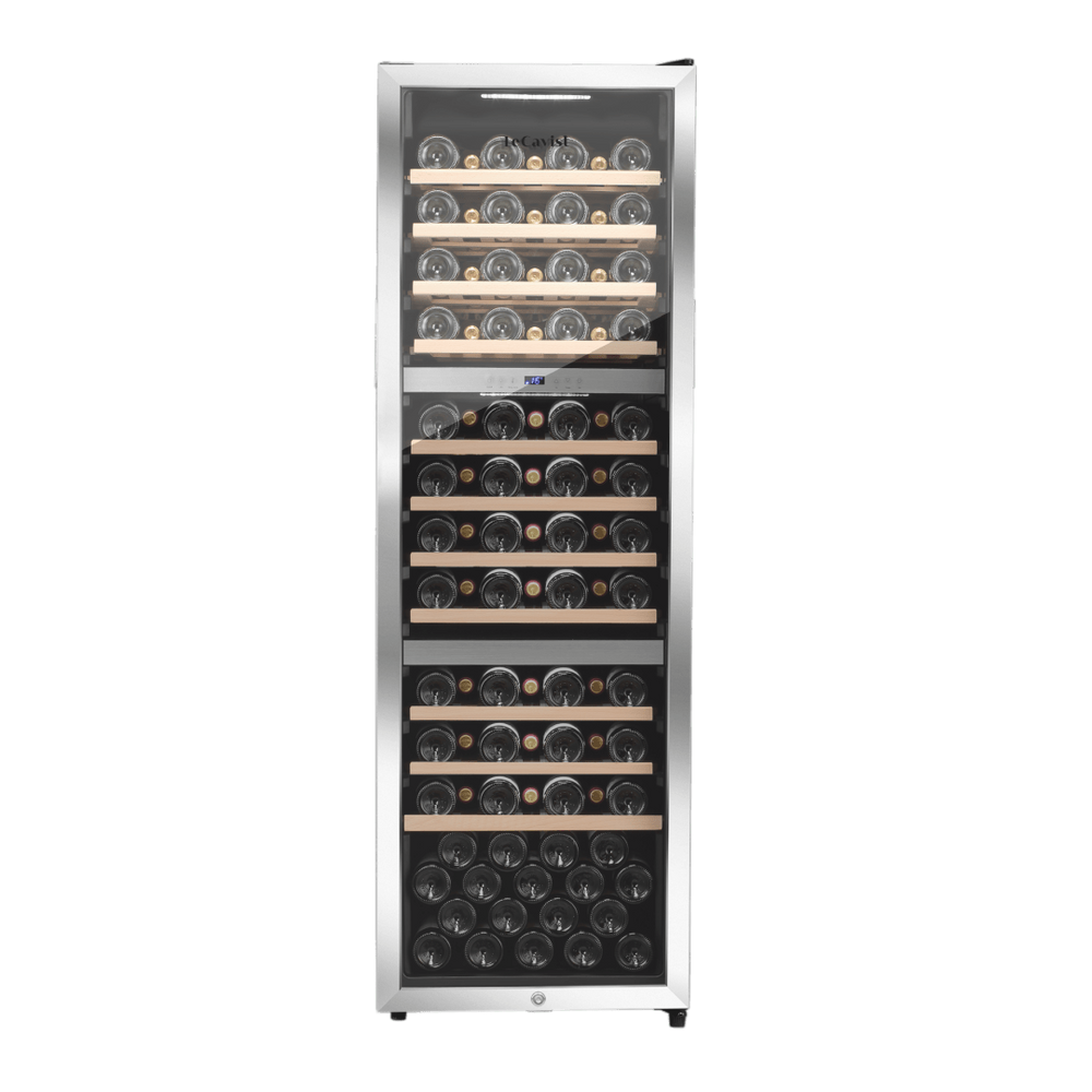 PRODUCT: LECAVIST Wine Cabinet - 98 Bottle - Triple Zone - Freestanding - Stainless Steel (LEK1403ZPVXFS) - Freestanding - Lecavist Wine Cabinets