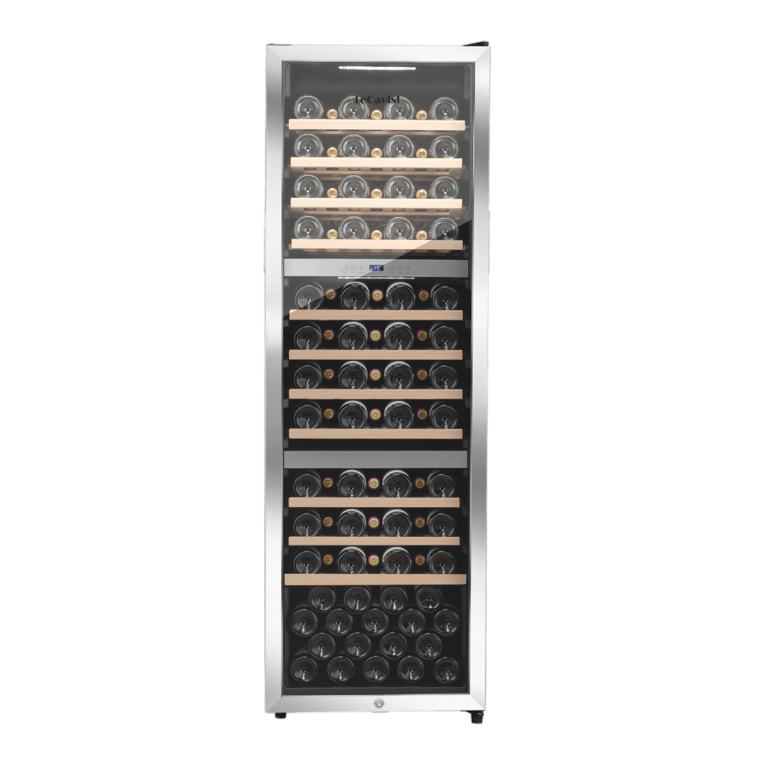 PRODUCT: LECAVIST Wine Cabinet - 98 Bottle - Triple Zone - Freestanding - Stainless Steel (LEK1403ZPVXFS) - Freestanding - Lecavist Wine Cabinets