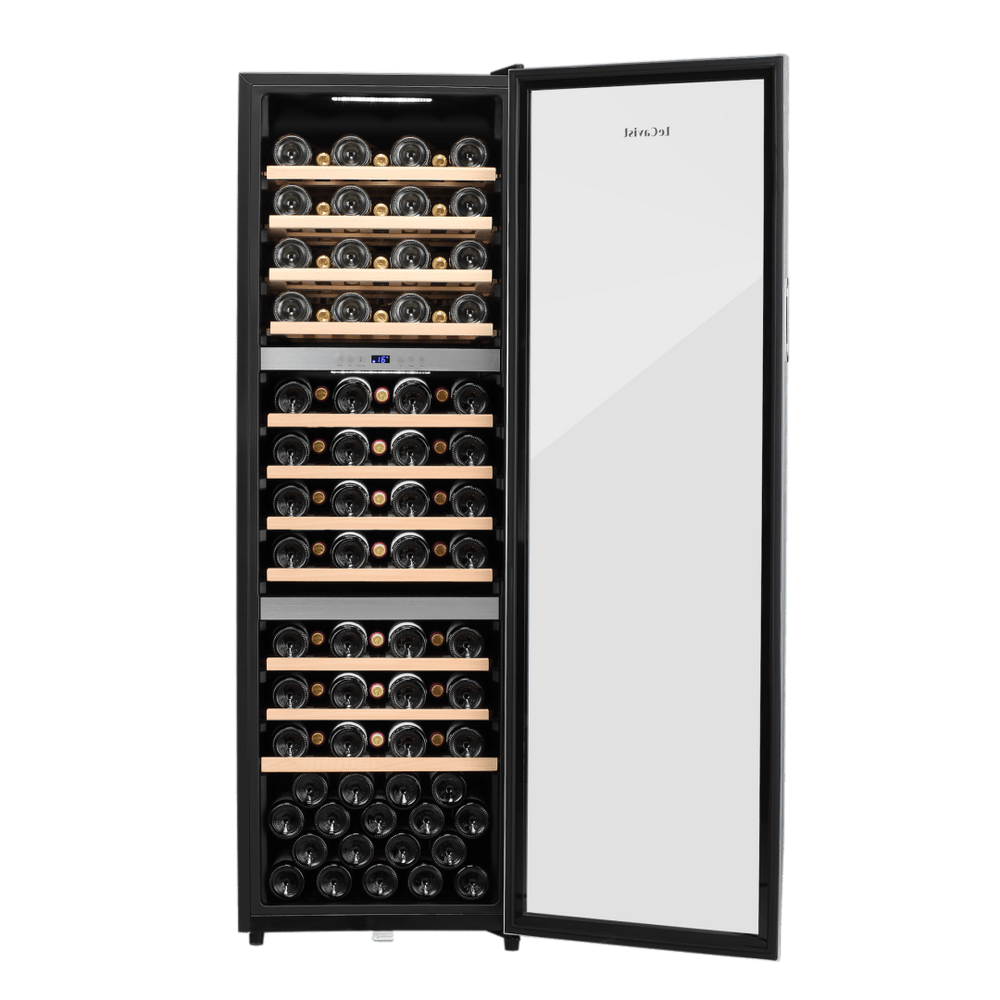 PRODUCT: LECAVIST Wine Cabinet - 98 Bottle - Triple Zone - Freestanding - Stainless Steel (LEK1403ZPVXFS) - Freestanding - Lecavist Wine Cabinets