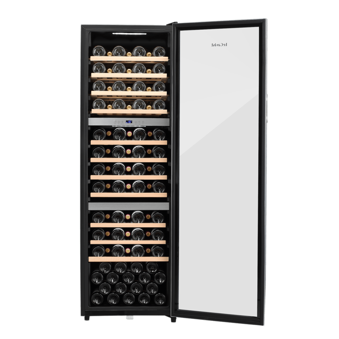 PRODUCT: LECAVIST Wine Cabinet - 98 Bottle - Triple Zone - Freestanding - Stainless Steel (LEK1403ZPVXFS) - Freestanding - Lecavist Wine Cabinets