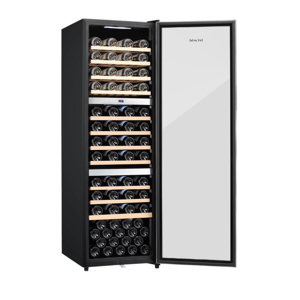 PRODUCT: LECAVIST Wine Cabinet - 98 Bottle - Triple Zone - Freestanding - Stainless Steel (LEK1403ZPVXFS) - Freestanding - Lecavist Wine Cabinets