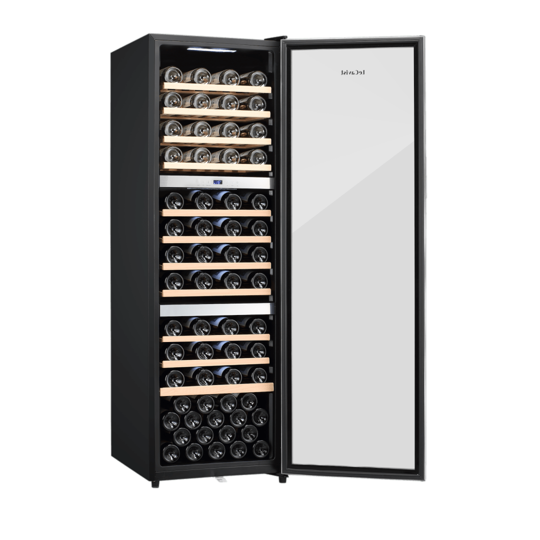 PRODUCT: LECAVIST Wine Cabinet - 98 Bottle - Triple Zone - Freestanding - Stainless Steel (LEK1403ZPVXFS) - Freestanding - Lecavist Wine Cabinets