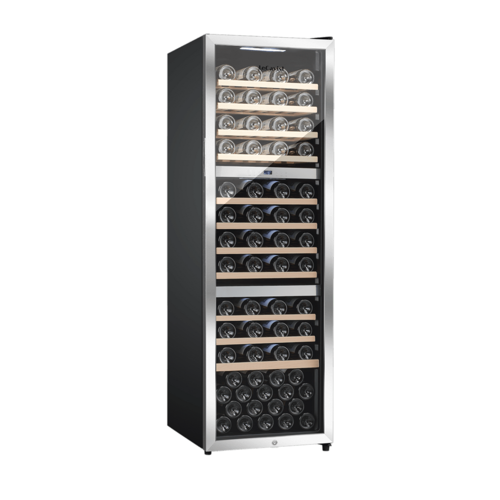 PRODUCT: LECAVIST Wine Cabinet - 98 Bottle - Triple Zone - Freestanding - Stainless Steel (LEK1403ZPVXFS) - Freestanding - Lecavist Wine Cabinets