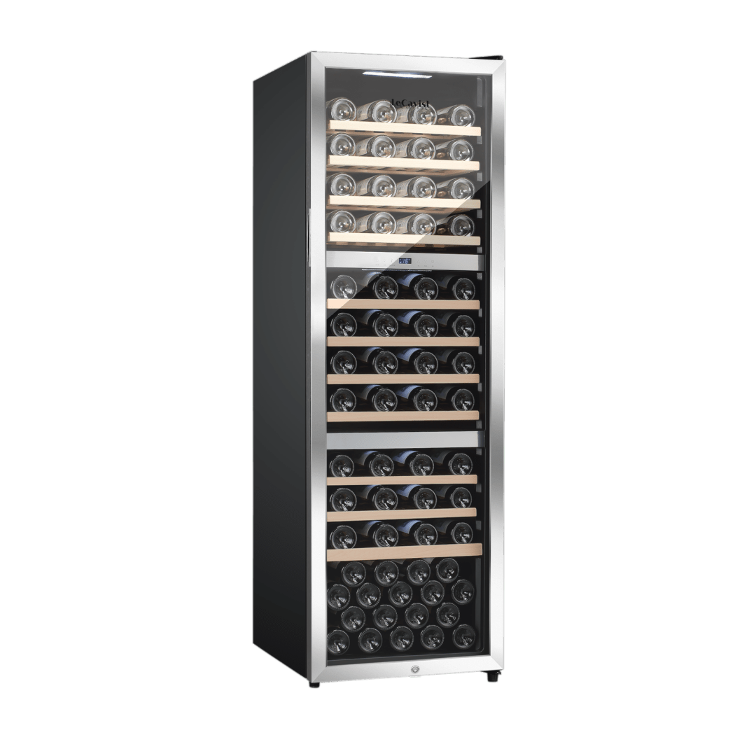 PRODUCT: LECAVIST Wine Cabinet - 98 Bottle - Triple Zone - Freestanding - Stainless Steel (LEK1403ZPVXFS) - Freestanding - Lecavist Wine Cabinets