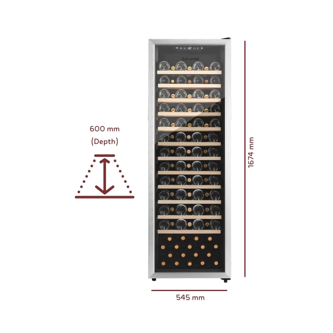 DETAILS: LECAVIST Wine Cabinet - 109 Bottle - Single Zone - Freestanding (LEK168PVXFS) - Freestanding - Lecavist AU