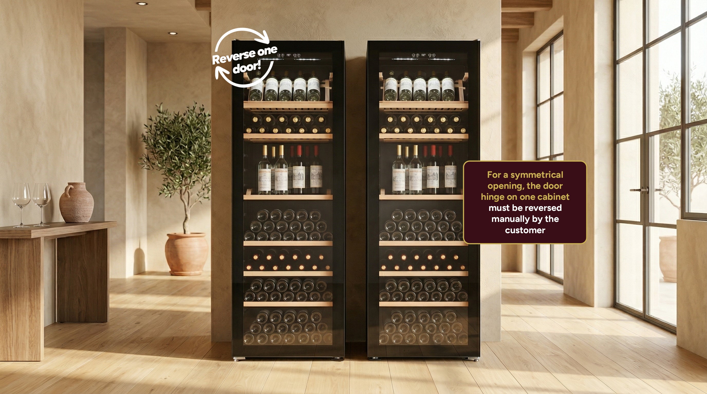 LECAVIST Wine Cabinet Duo – 588 Bottle Capacity (2 × 294) – Single Zone – Freestanding – Black (LJ294VNX2)- PREORDER