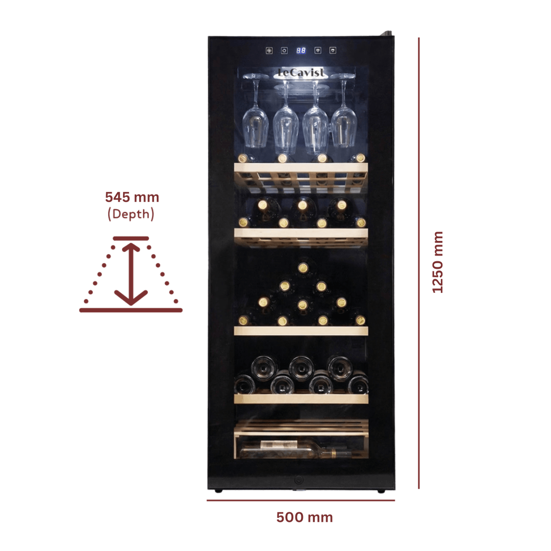 DETAILS: LECAVIST Wine Cabinet - 97 Bottle - Single Zone - Freestanding - Black (LCS100VN)