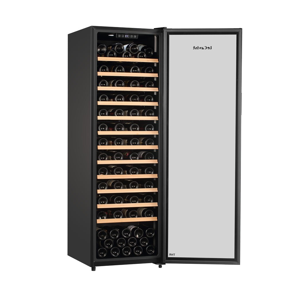 LECAVIST 109 Bottle Wine Cabinet Single Zone Black with Full Shelves LKS168VNFS - Wine Fridges - Lecavist