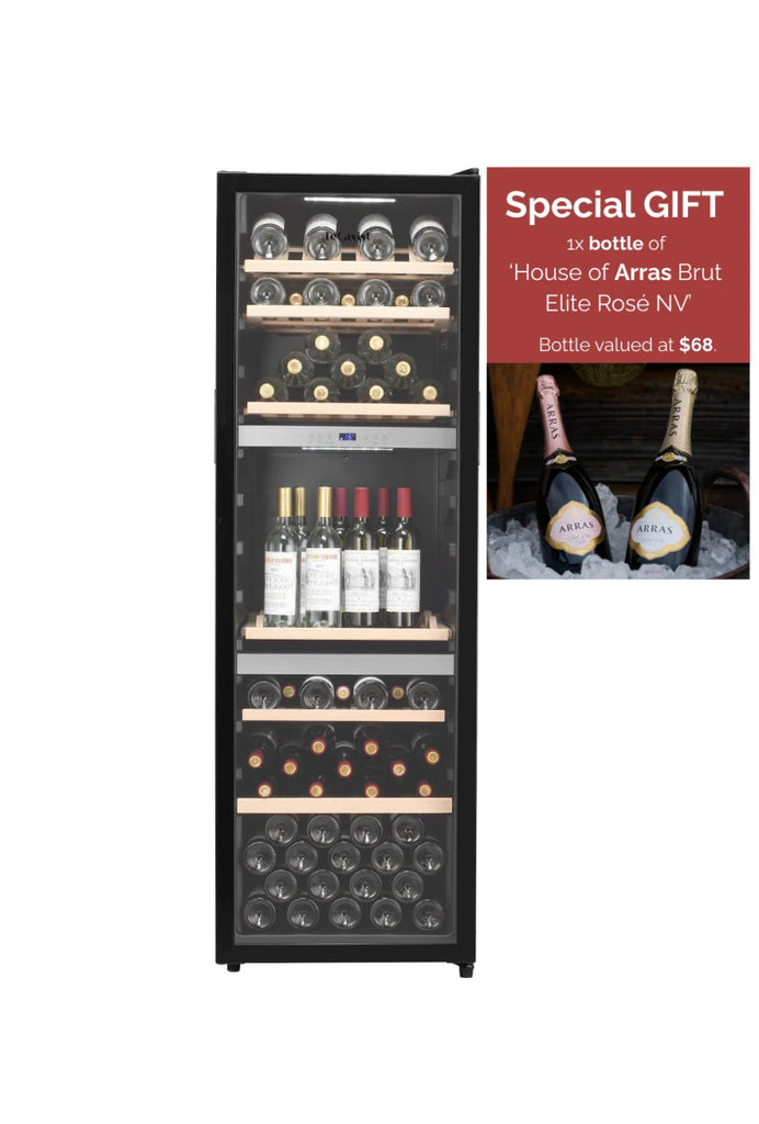 LECAVIST 140 Bottle Wine Cabinet Triple Zone Black LEK1403ZPV - Freestanding - Lecavist
