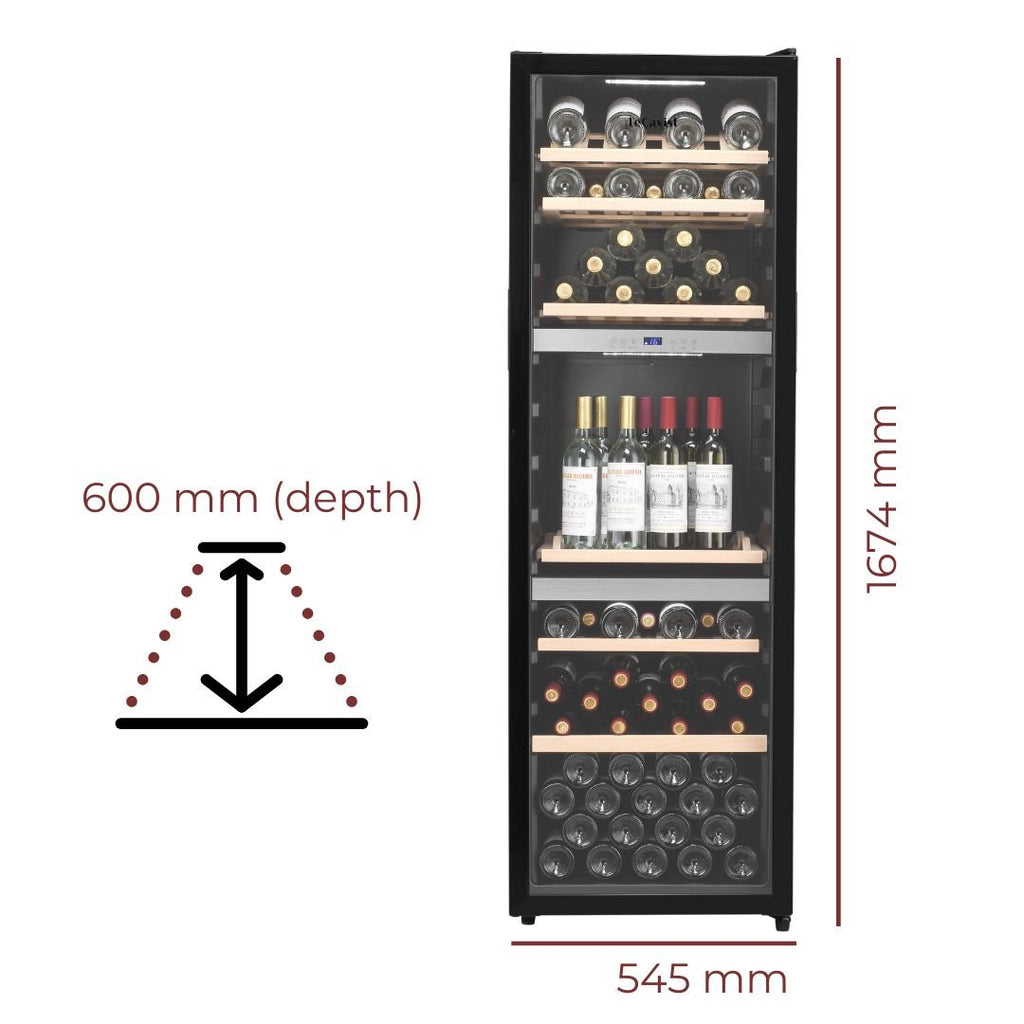 LECAVIST 140 Bottle Wine Cabinet Triple Zone Black LEK1403ZPV - Freestanding - Lecavist