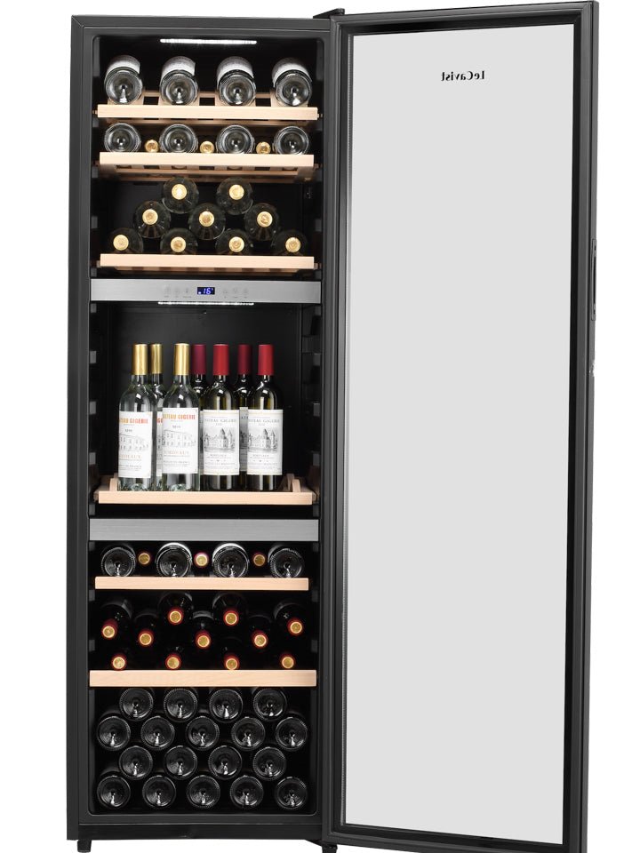 LECAVIST 140 Bottle Wine Cabinet Triple Zone Black LEK1403ZPV - Freestanding - Lecavist