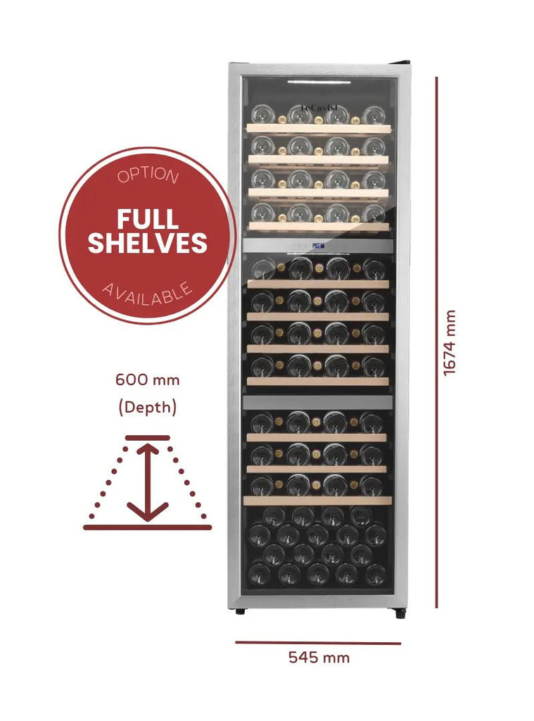 LECAVIST 140 Bottle Wine Cabinet Triple Zone Stainless Steel LEK1403ZPVX - Freestanding - Lecavist AU
