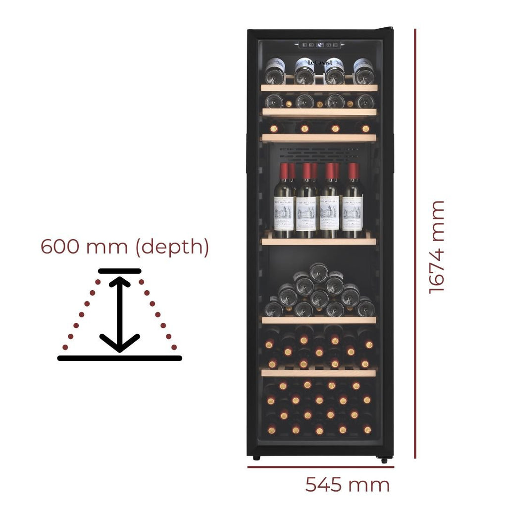 LECAVIST 168 Bottle Wine Cabinet Single Zone Black LEK168PV - Freestanding - Lecavist