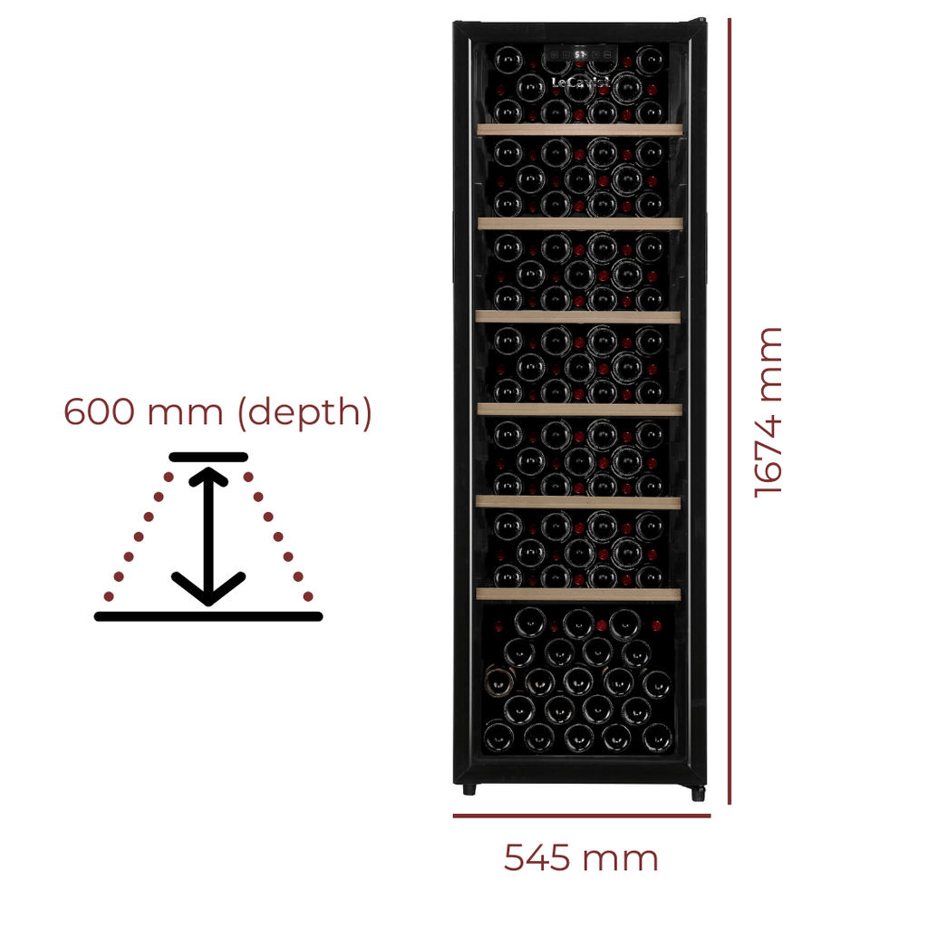 LECAVIST 168 Bottle Wine Cabinet Single Zone Black LKS168VN - Wine Fridges - Lecavist