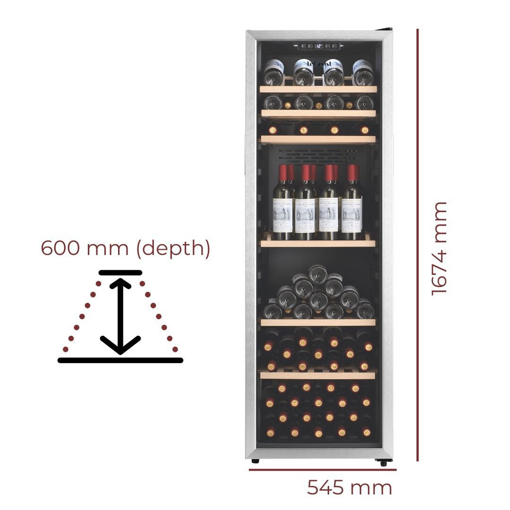 LECAVIST 168 Bottle Wine Cabinet Single Zone Stainless Steel LEK168PVX - Freestanding - Lecavist