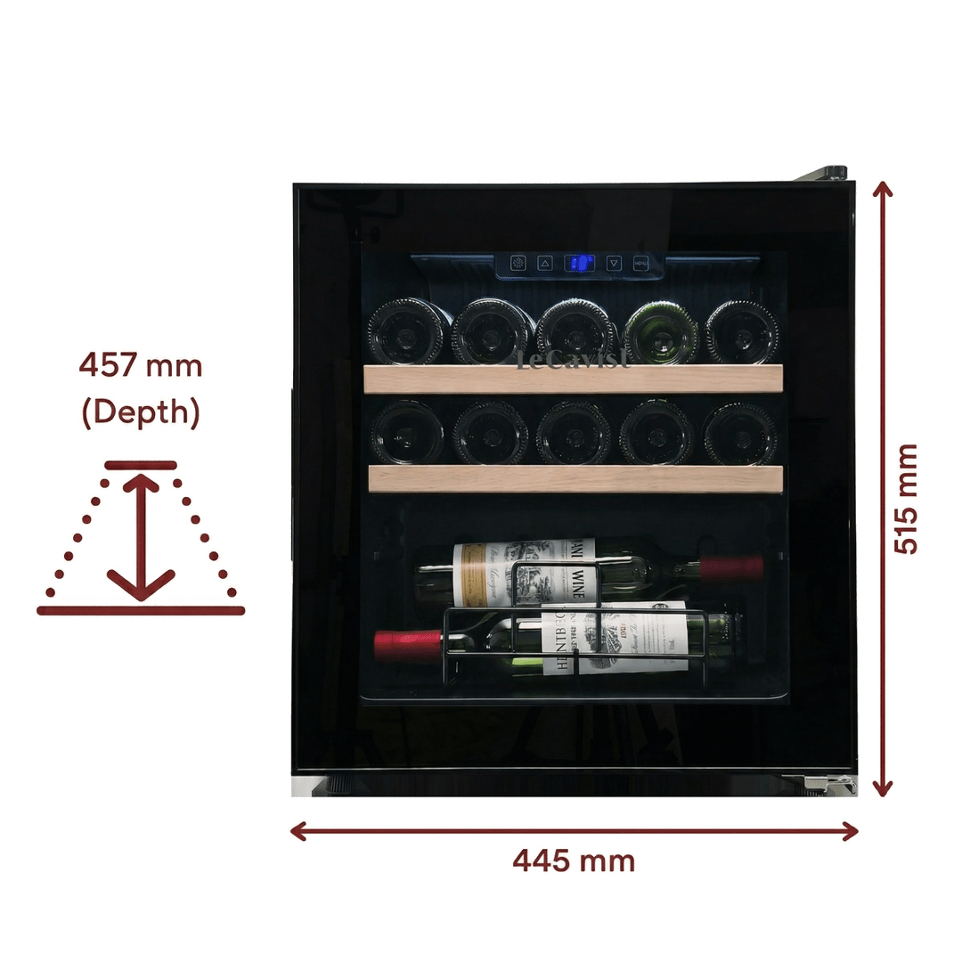 DETAILS: LECAVIST Beverage Fridge - 14 Bottle - Single Zone - Freestanding - Black (LEK14PV) - Freestanding - LeCavist Wine Cabinets