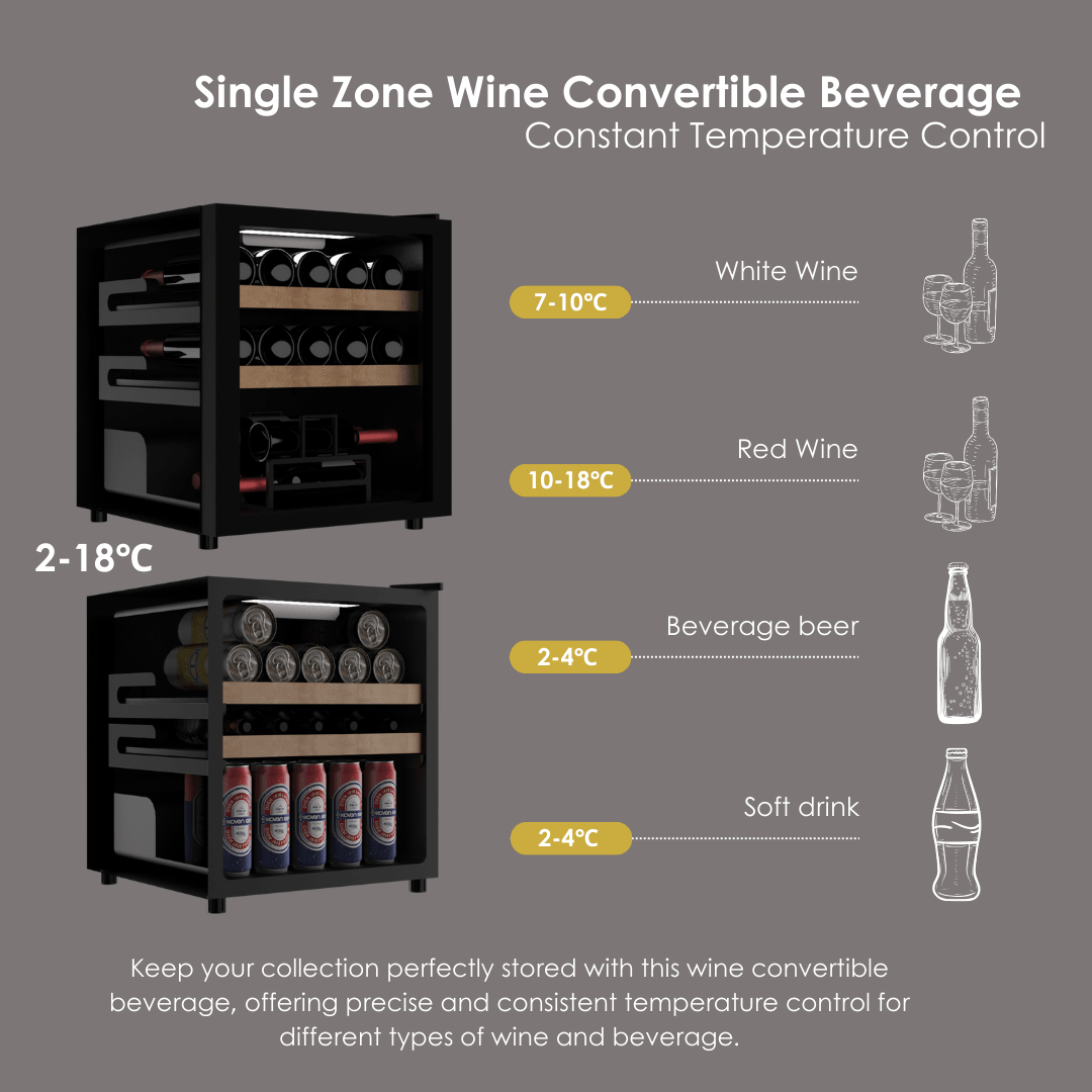 LECAVIST Beverage Fridge - 14 Bottle - Single Zone - Freestanding - Black (LEK14PV) - Freestanding - LeCavist Wine Cabinets