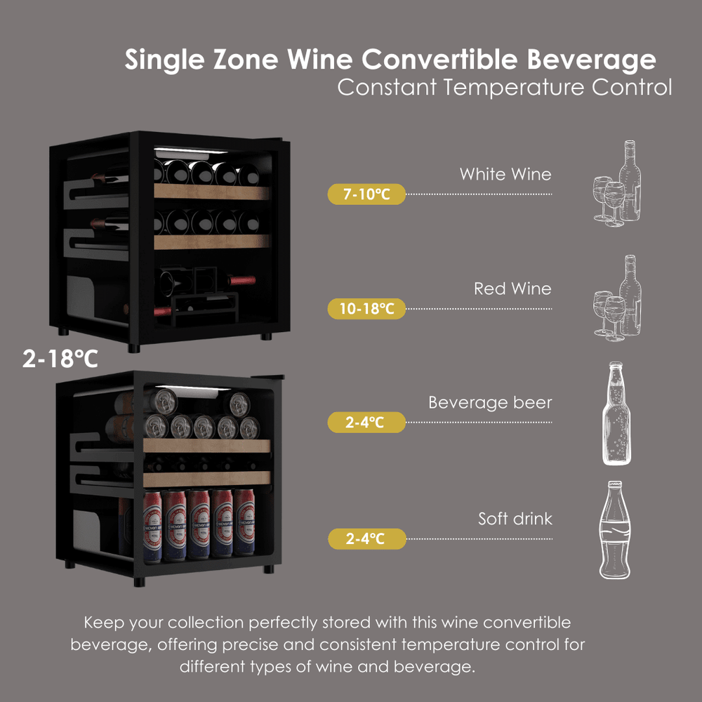 DETAILS: LECAVIST Beverage Fridge - 14 Bottle - Single Zone - Freestanding - Black (LEK14PV) - Freestanding - LeCavist Wine Cabinets